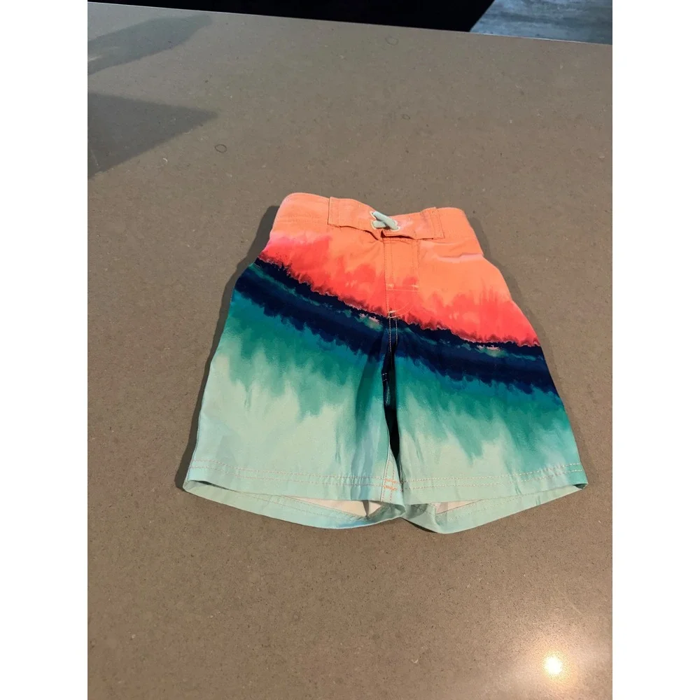Wonder Nation Kids Swim Trunks XS 4-5 Tie Dye Orange Blue Green‎ Elastic Waist